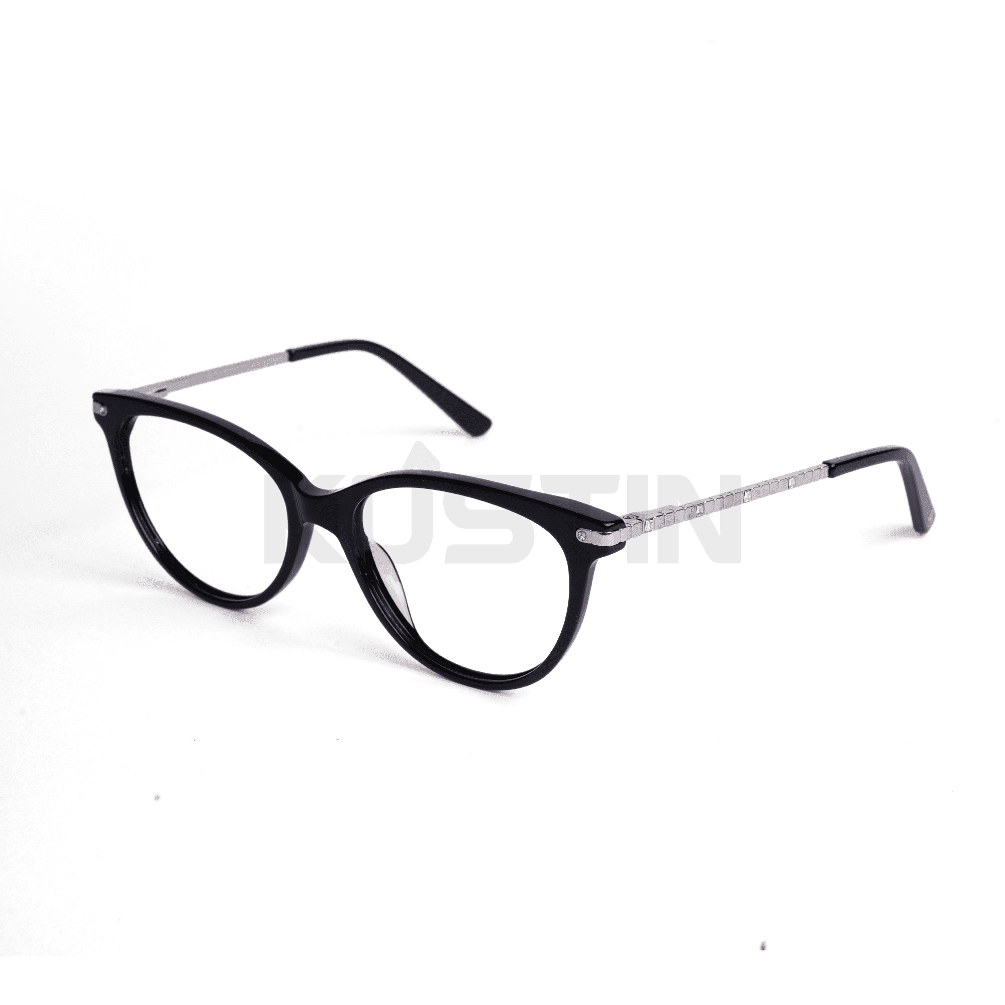 Kustin BORA | Frame Kacamata Cat Eye Elegan Unisex | Ringan Nyaman | Bisa Lensa Minus, Plus & Blue Light - BLACK SILVER
