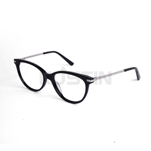 Kustin BORA | Frame Kacamata Cat Eye Elegan Unisex | Ringan Nyaman | Bisa Lensa Minus, Plus & Blue Light - BLACK SILVER