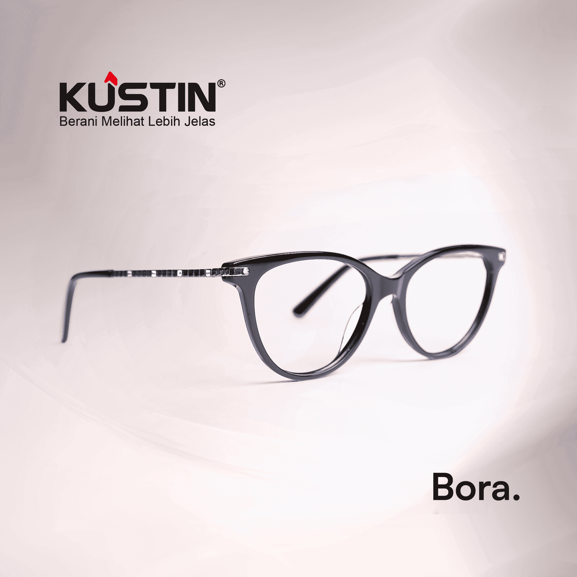 Kustin BORA | Frame Kacamata Cat Eye Elegan Unisex | Ringan Nyaman | Bisa Lensa Minus, Plus & Blue Light