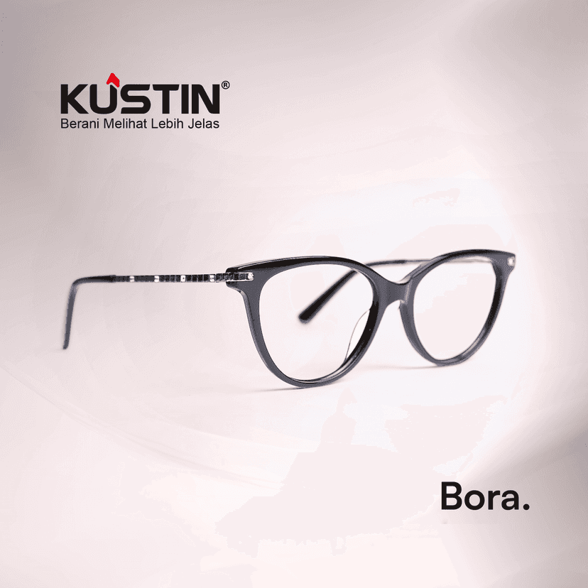 Kustin BORA | Frame Kacamata Cat Eye Elegan Unisex | Ringan Nyaman | Bisa Lensa Minus, Plus & Blue Light