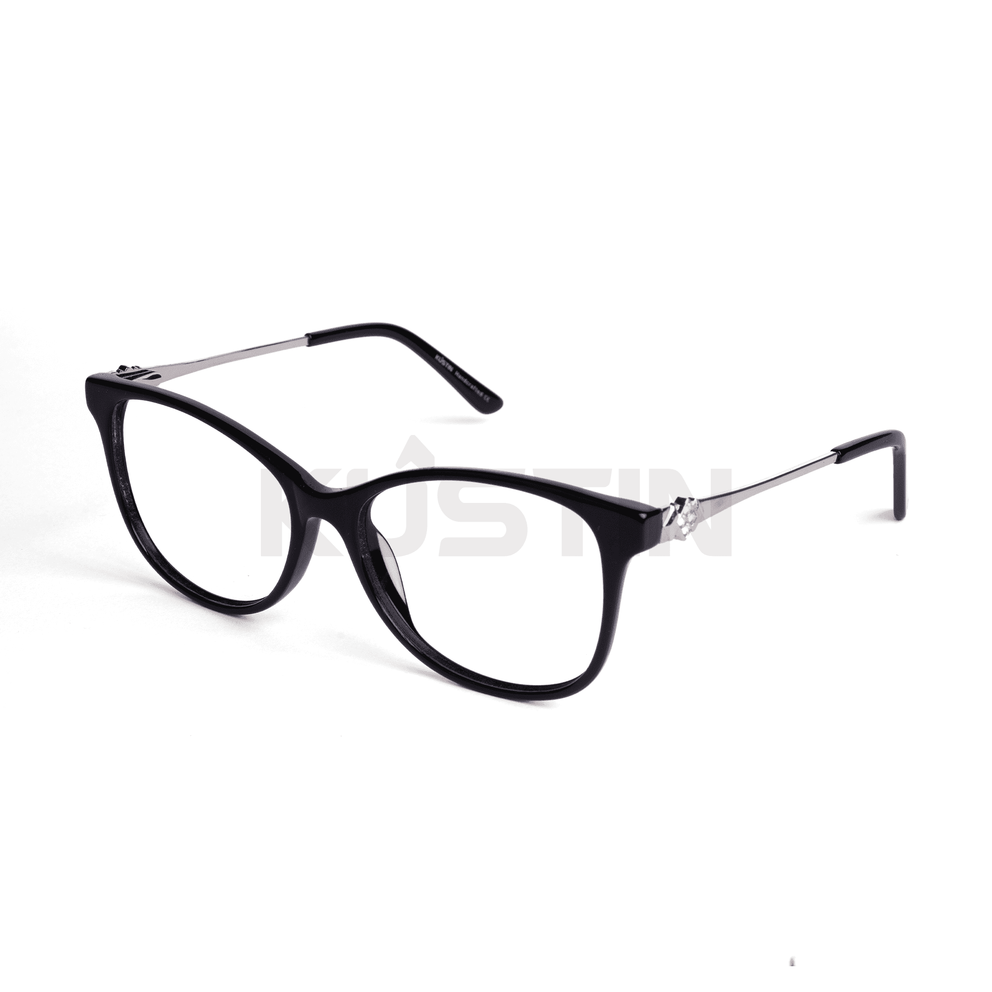Kustin CHAE | Frame Kacamata Cat Eye Elegan Wanita | Bisa Lensa Minus Plus Silinder | Ringan & Nyaman - BLACK SILVER