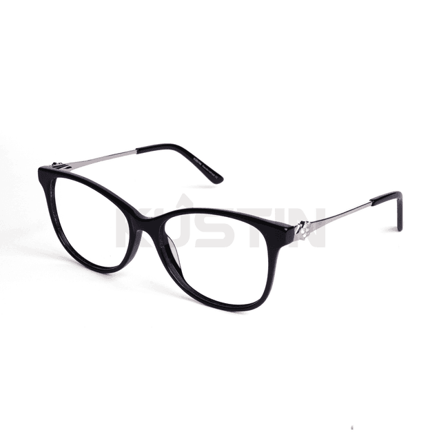 Kustin CHAE | Frame Kacamata Cat Eye Elegan Wanita | Bisa Lensa Minus Plus Silinder | Ringan & Nyaman - BLACK SILVER