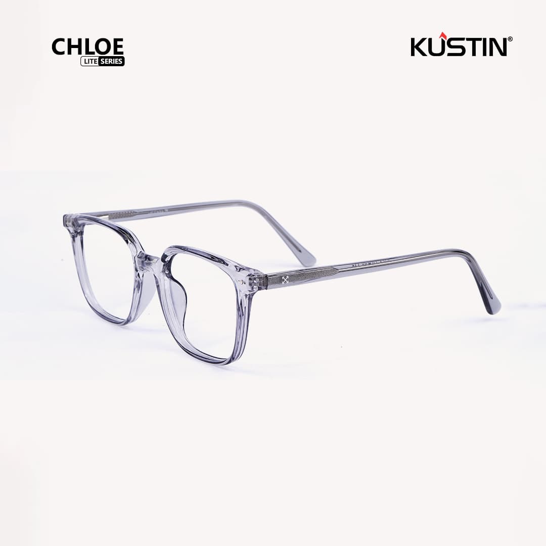 Kustin – CHLOE | Frame Kacamata Kotak Korean Style Premium - CRYSTAL GREY