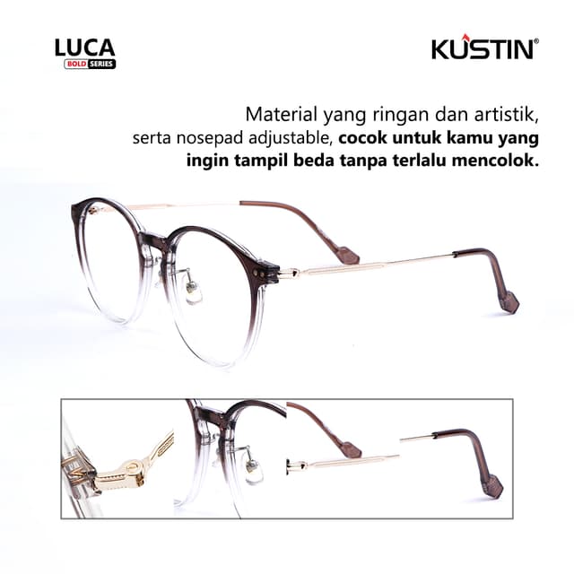 Kustin - LUCA | Frame Kacamata Bulat Stylist Lentur Kokoh