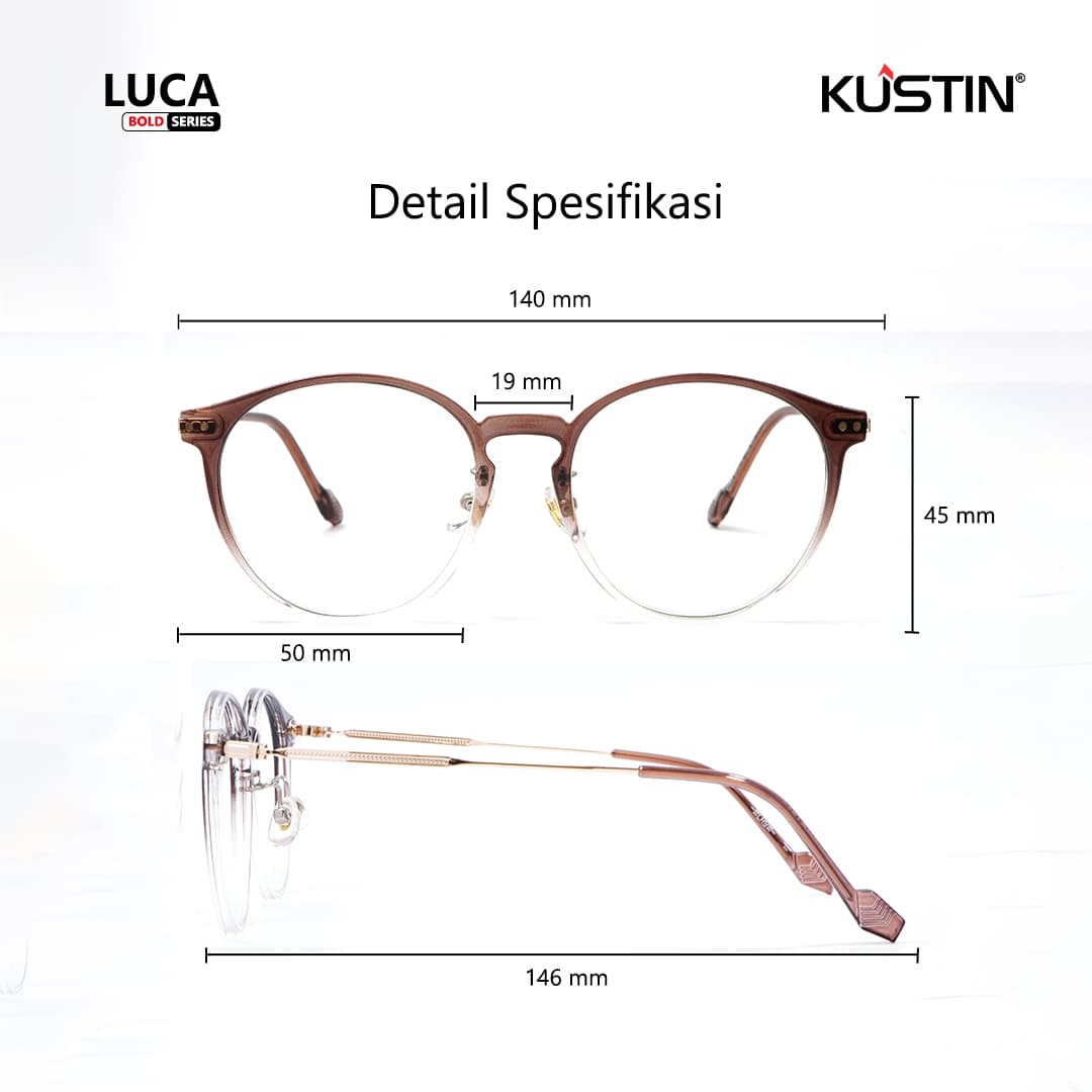 Kustin - LUCA | Frame Kacamata Bulat Stylist Lentur Kokoh