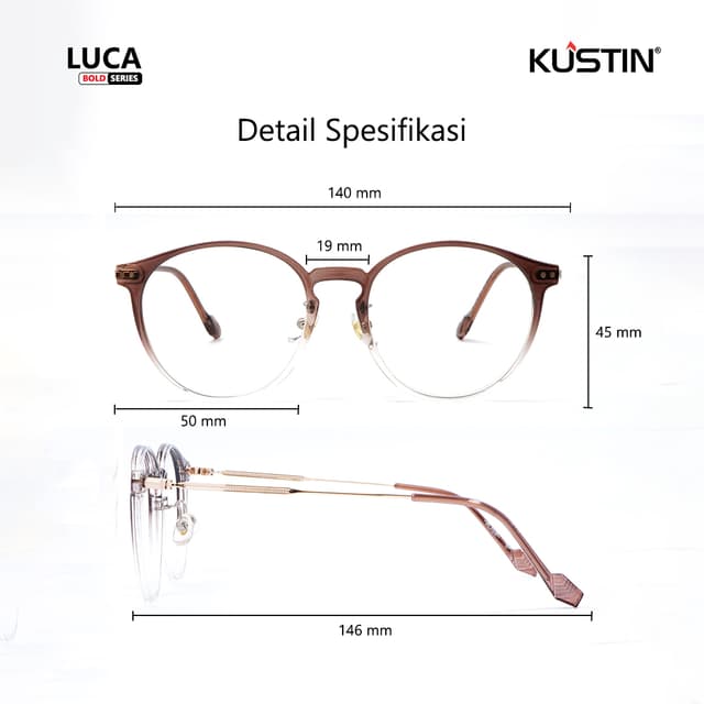 Kustin - LUCA | Frame Kacamata Bulat Stylist Lentur Kokoh